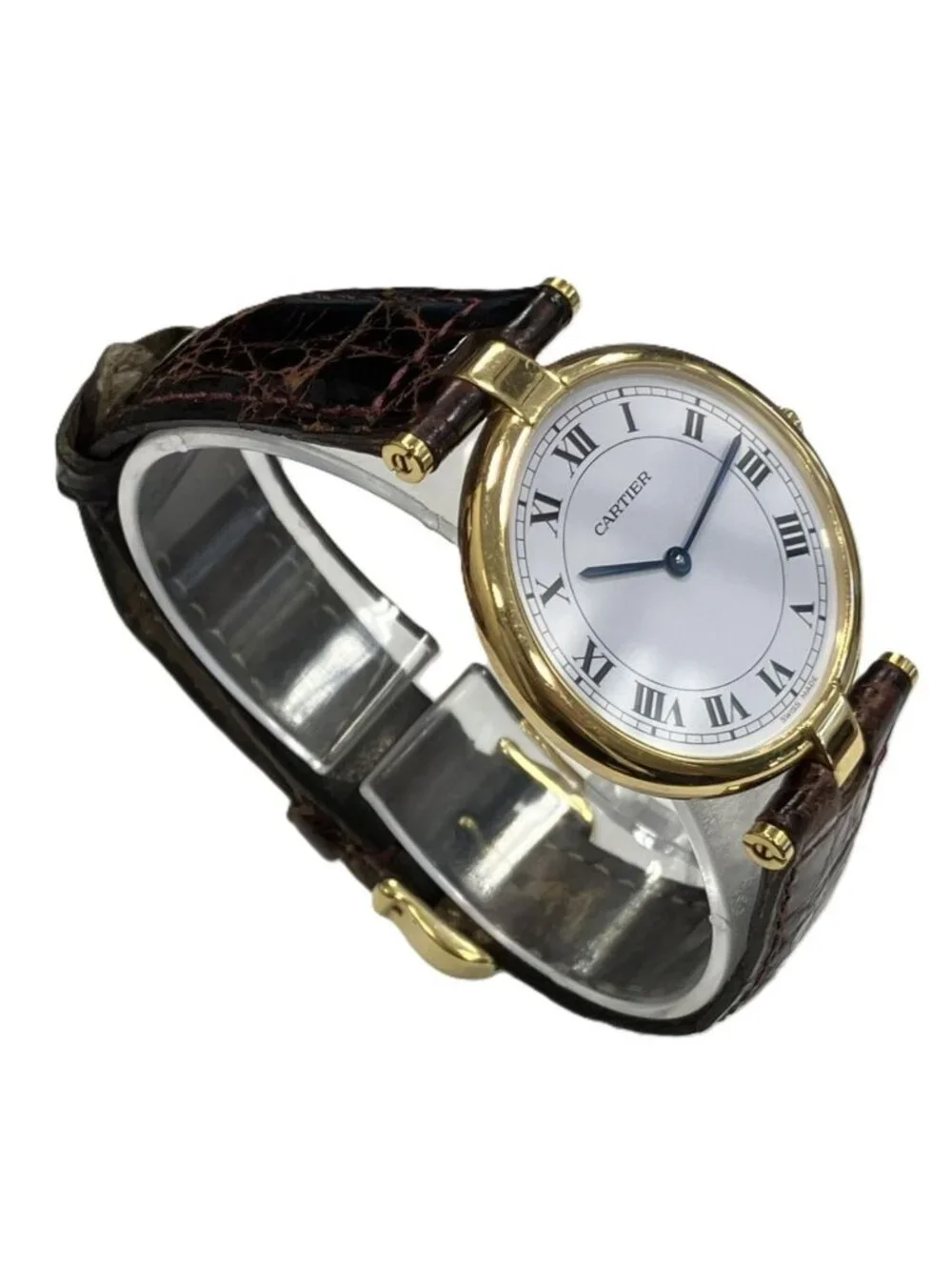Cartier Vendome Louis Cartier LM Watch 18K Leather Quartz White Dial